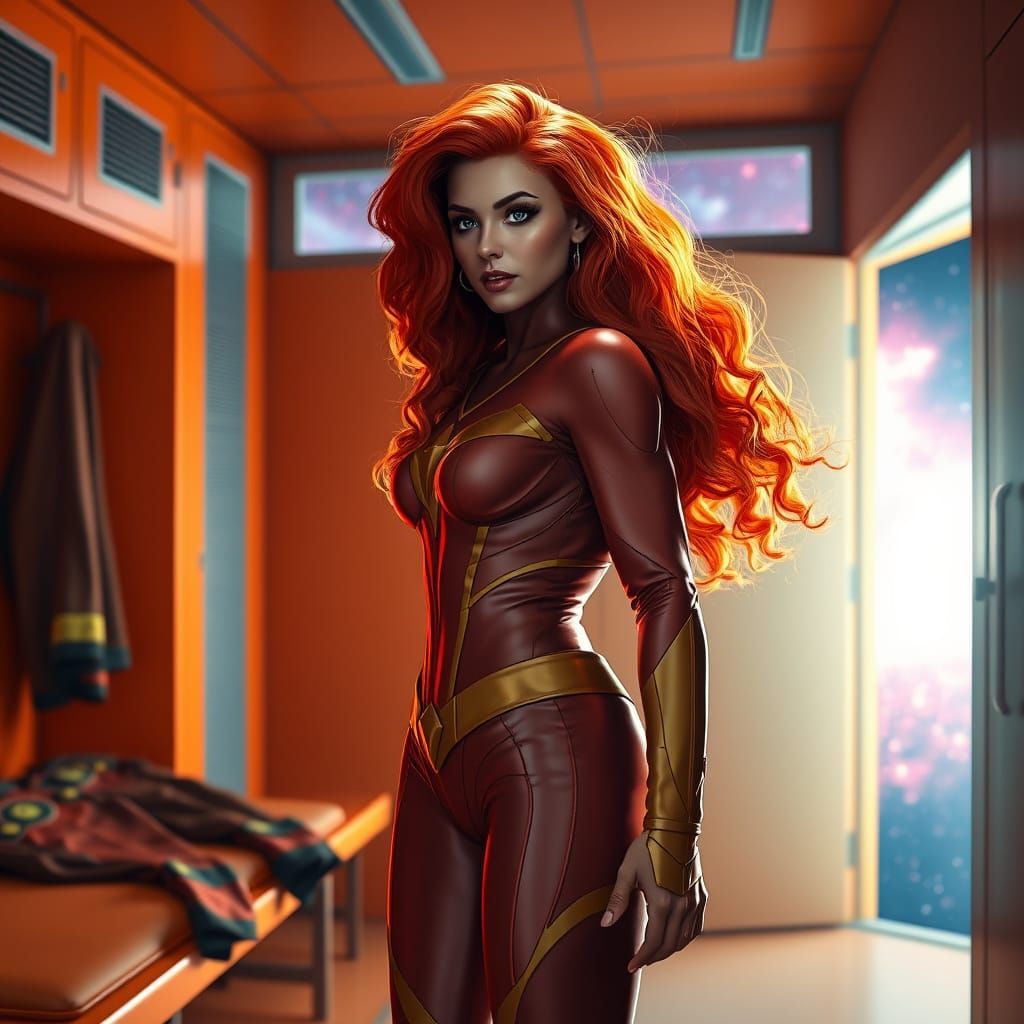 Starfire Prepares Her Costume in Fiery Orange Locker Room