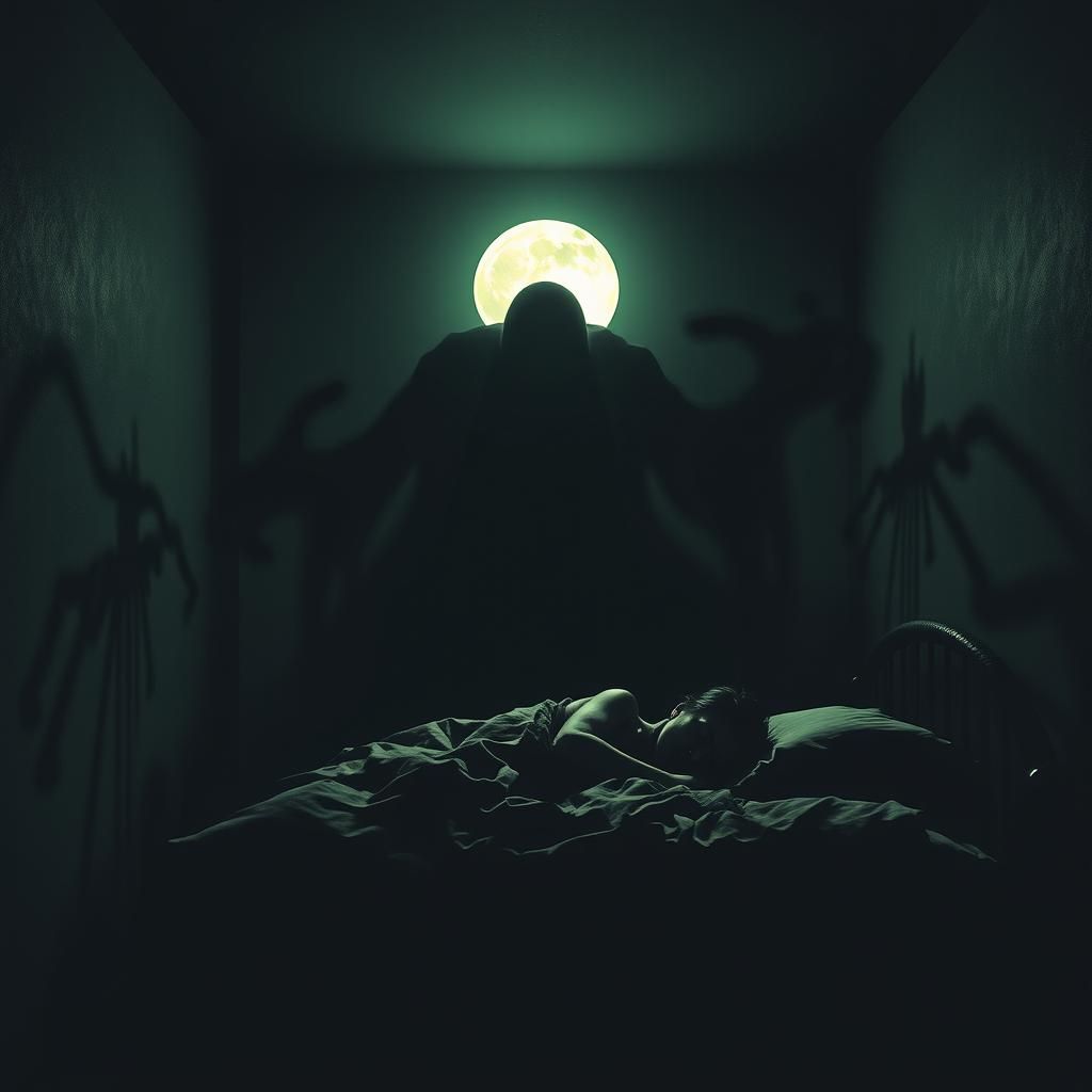 Ominous Shadow Watches Sleeper: Dark Fantasy Illustration