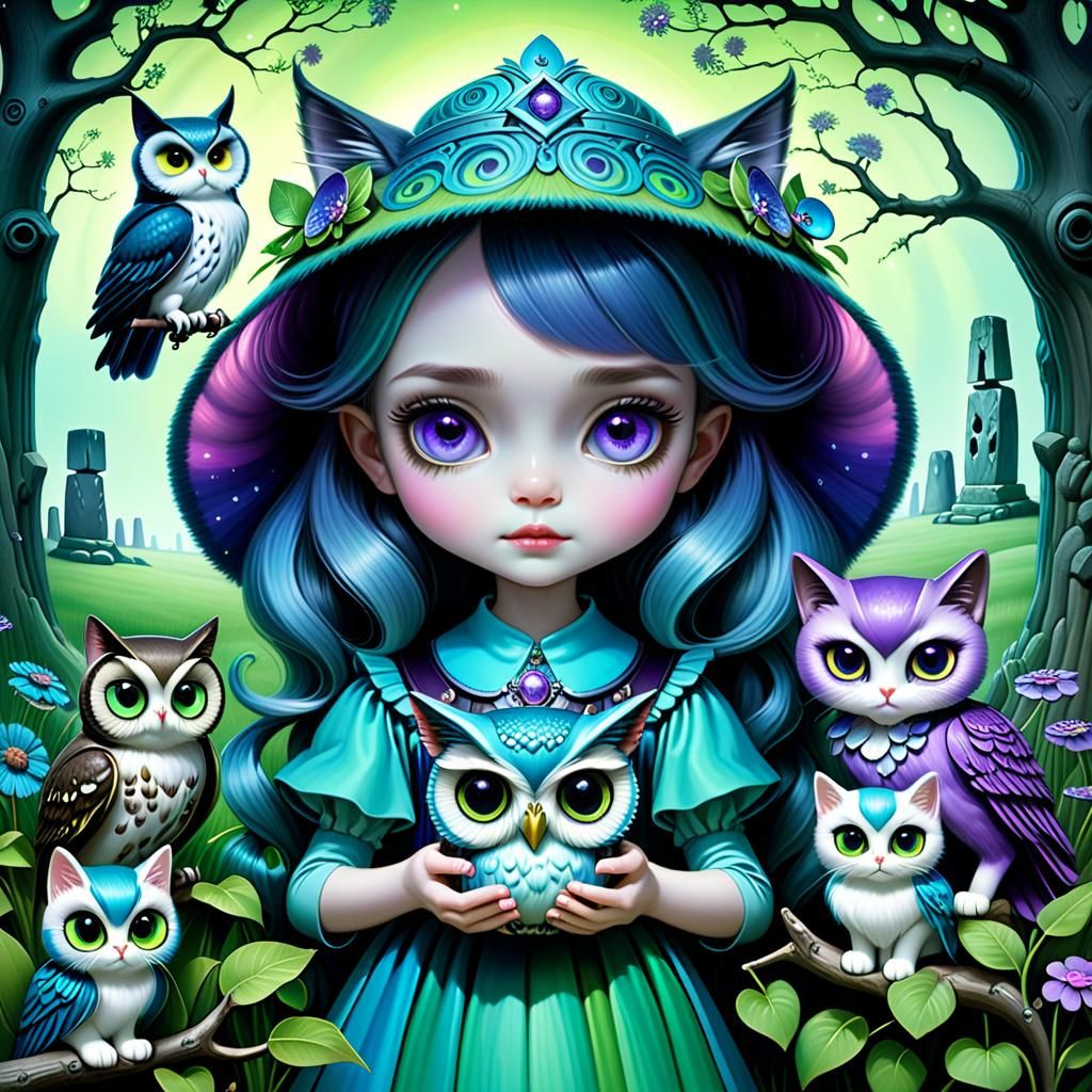 Psychedelic Owl Art Class in Post-Impressionistic Style