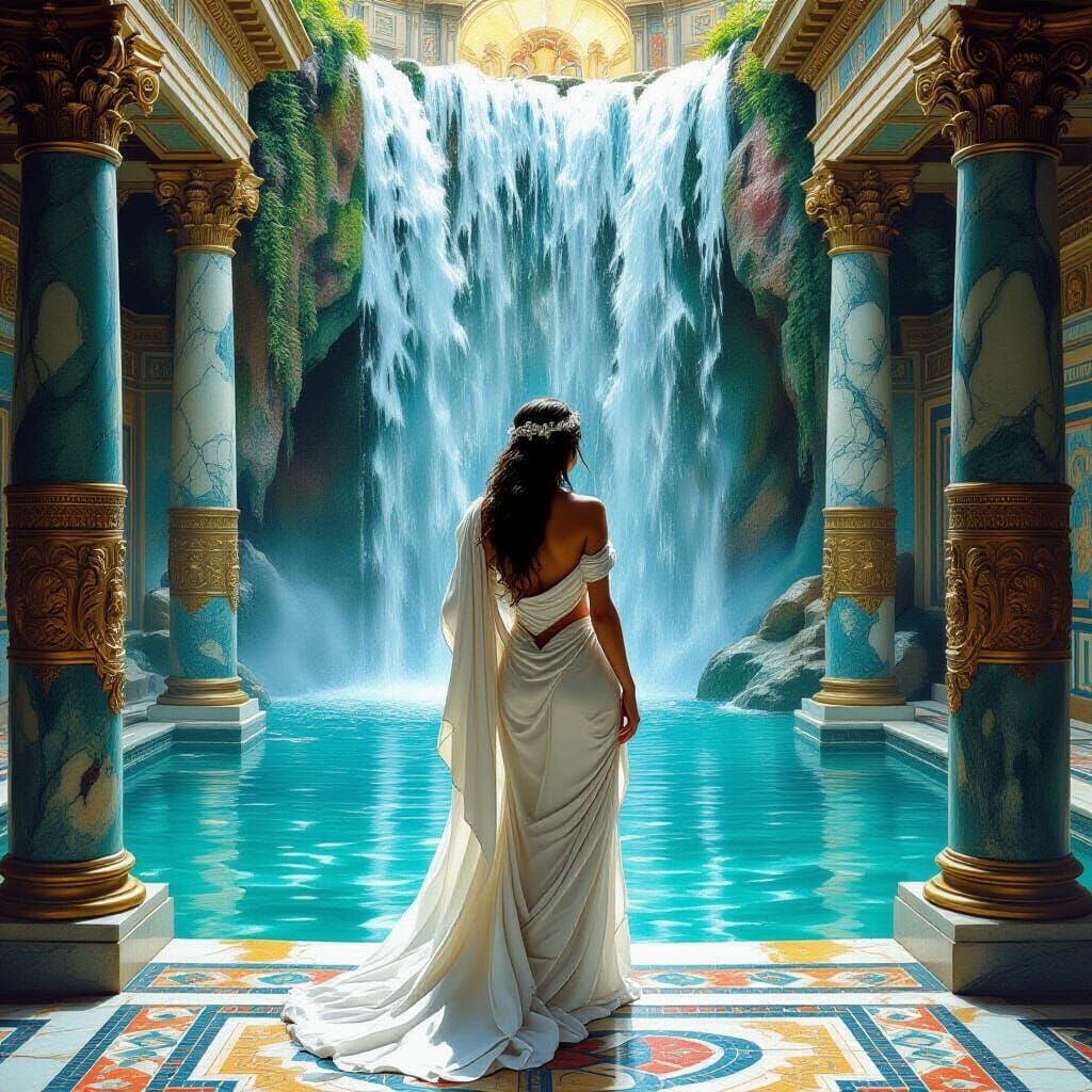 Roman Lady in Ornate Bathhouse, Fantasy Oil Painting
