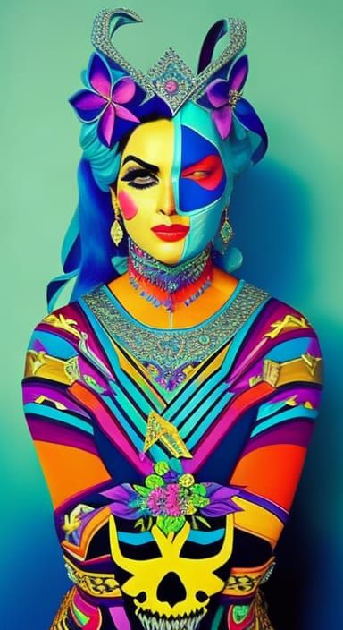 Lady in Origami Rainbow Dress: Surreal Portrait