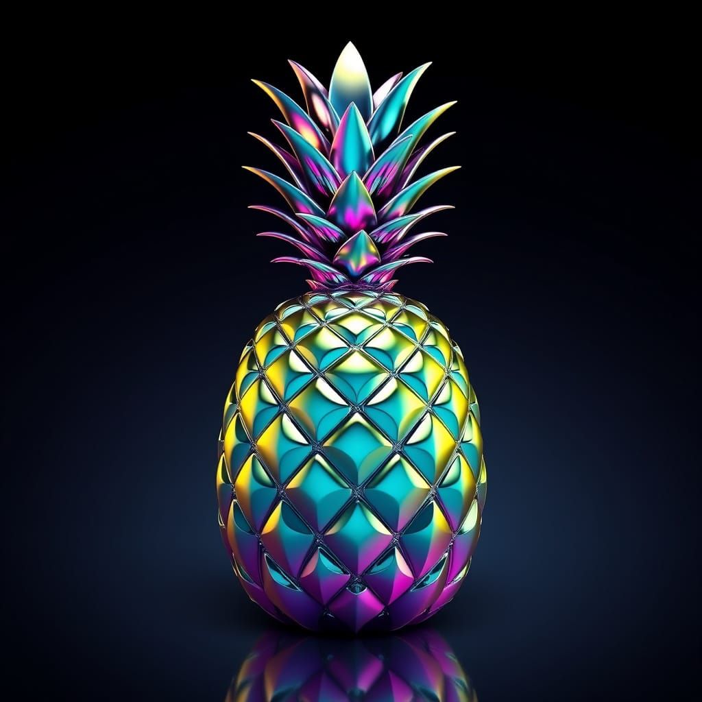Futuristic Chrome Pineapple Art Deco Design