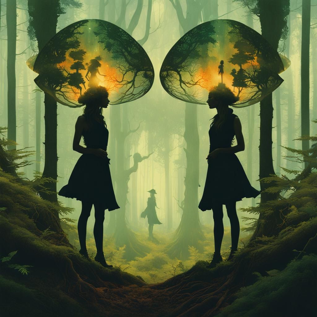 Fairies in Eldritch Forest: Double Exposure Art