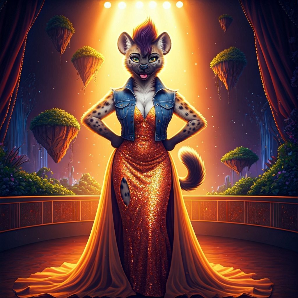 Glamorous Hyena Stage Act in Fantasy Realm
