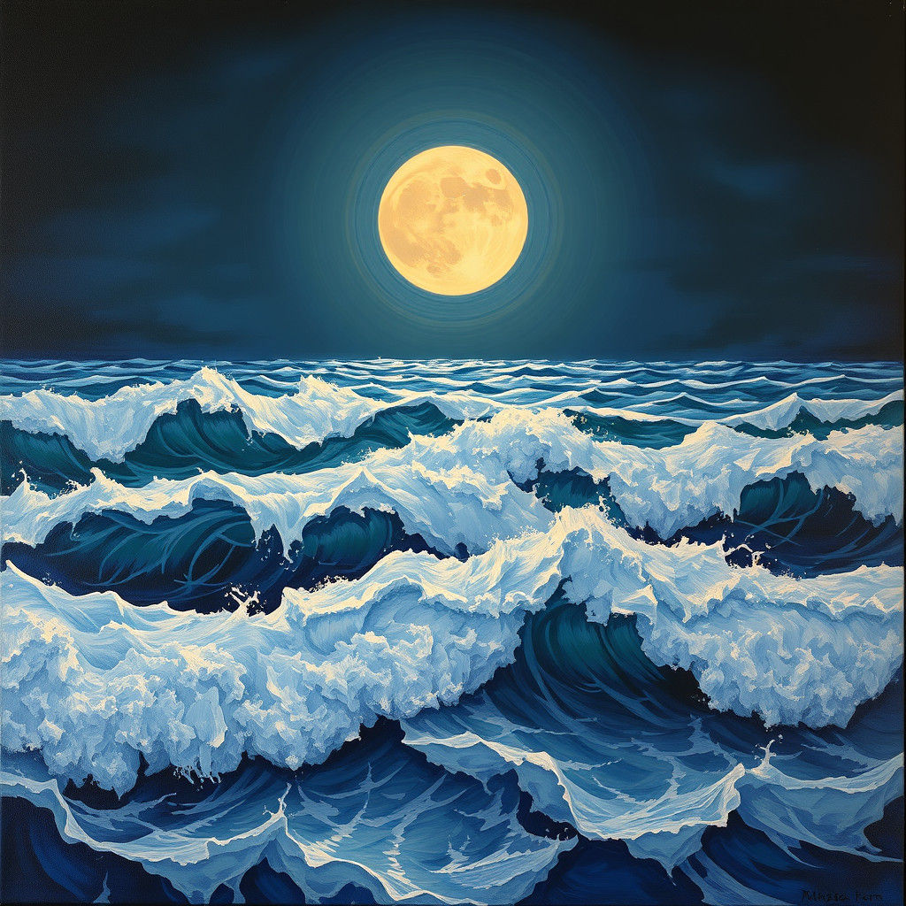 Moon Over Foamy Sea: Neo-Impressionist Expressionist Paintin...