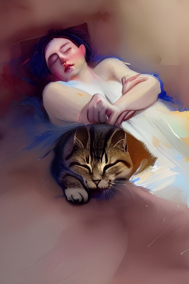 Cat Sleeping in Trash: Gorgeous Gouache and Watercolor