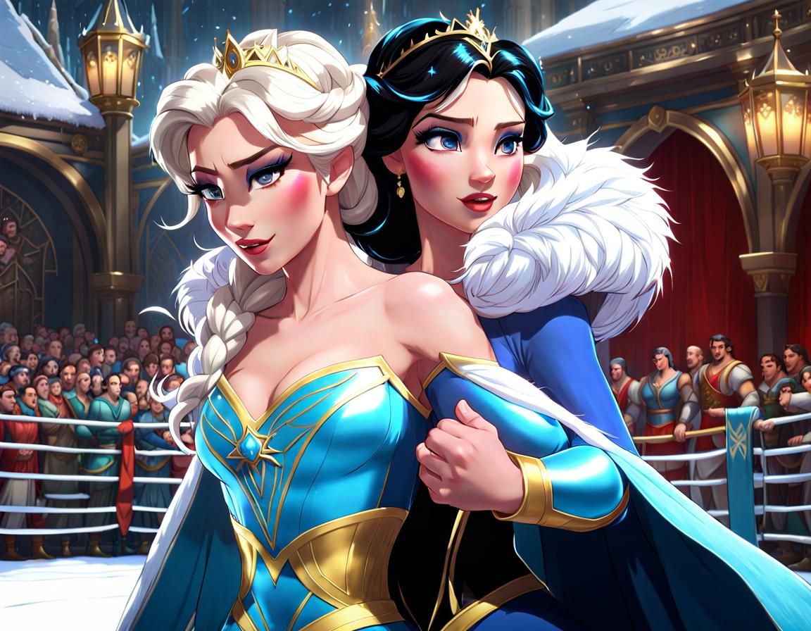 Enough of the soppy tales. Wrestling match time Elsa vs Snow White