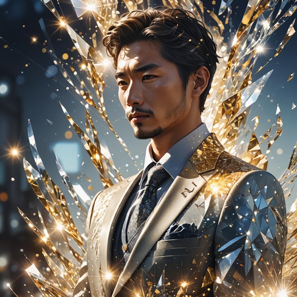 Elegant Man with Diamond Wave in Digital Illustration