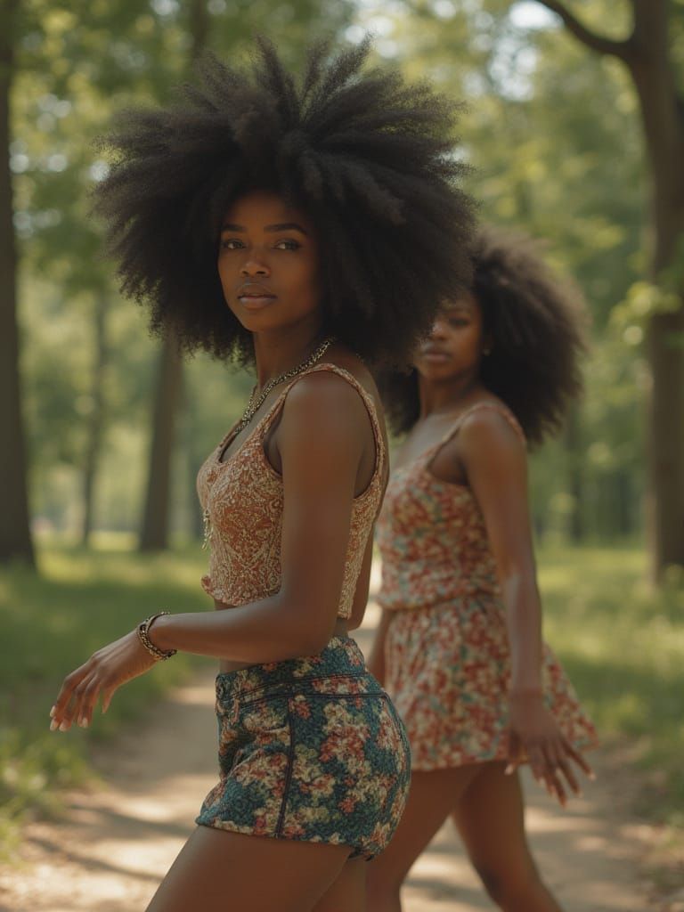 Sultry African Queens Stroll Through a Serene Parkland