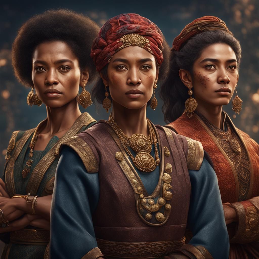 Diverse Women Displaying Strength in Detailed Matte Painting