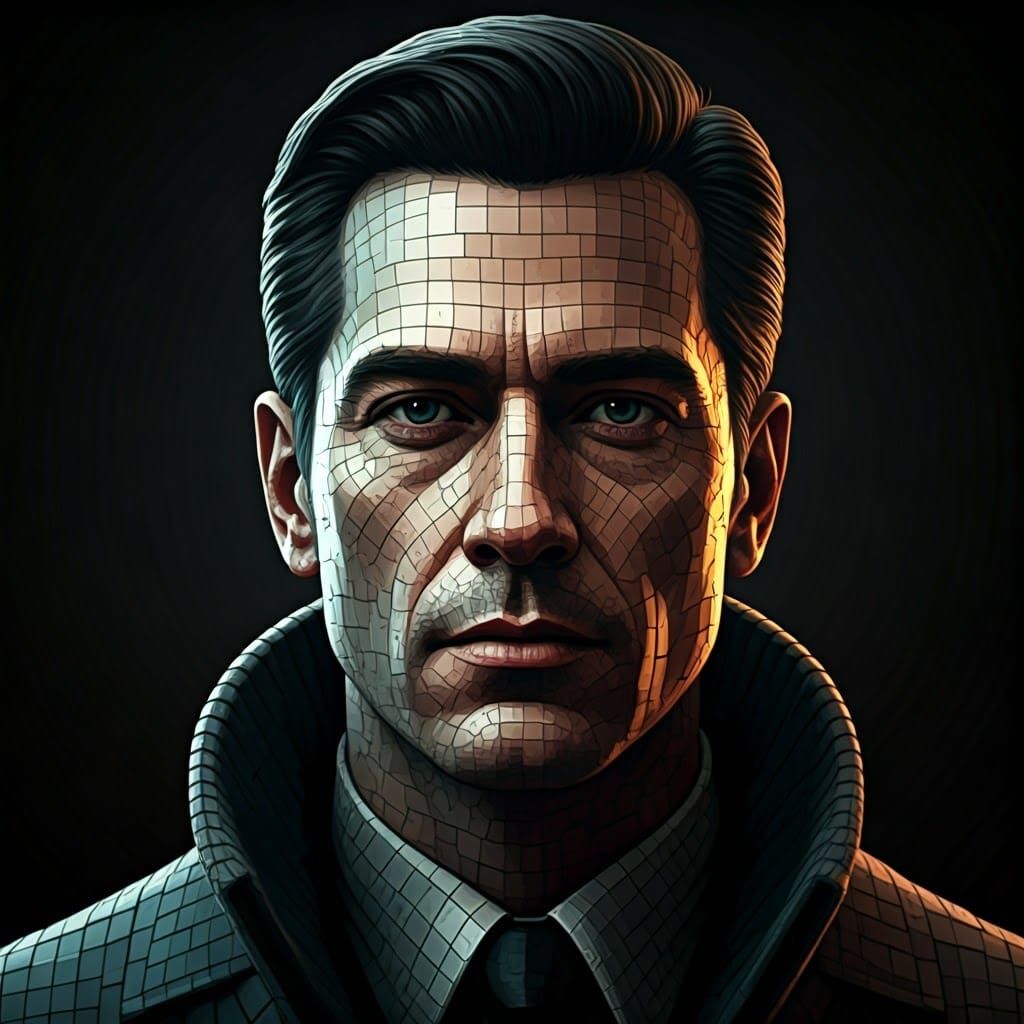 Pixel Mosaic Portrait in Retro-Futuristic Style