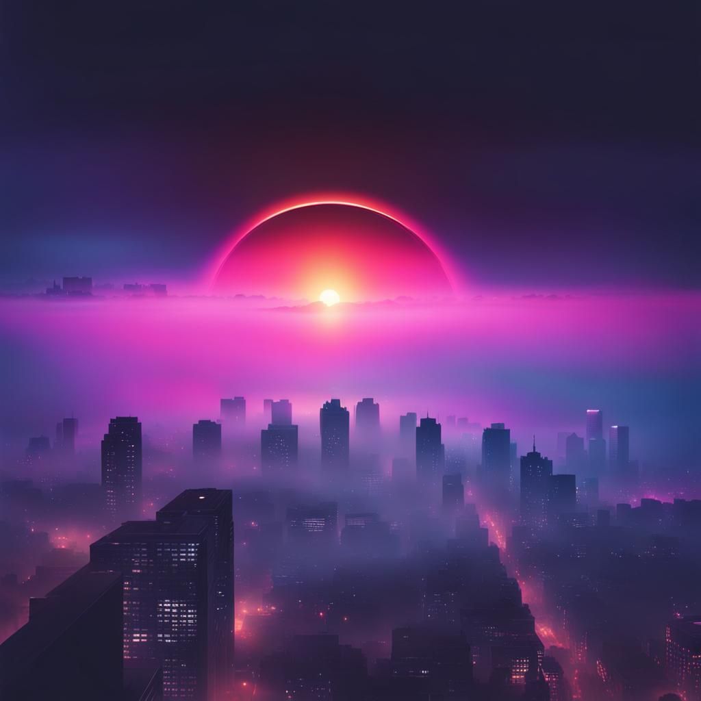 Black Hole Looms Over Cyberpunk City Sunset