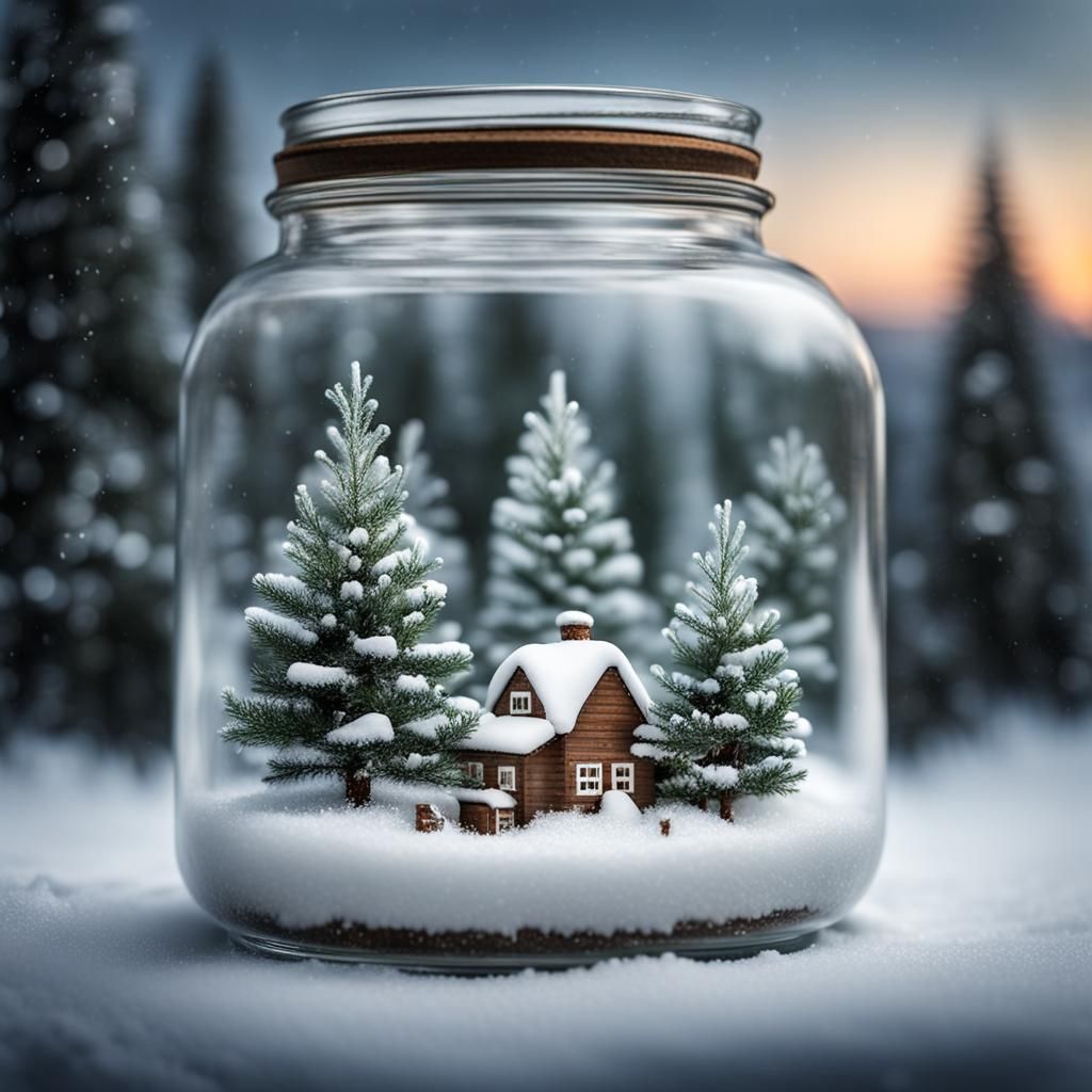 Snowy Christmas Tree Farm in Glass Jar