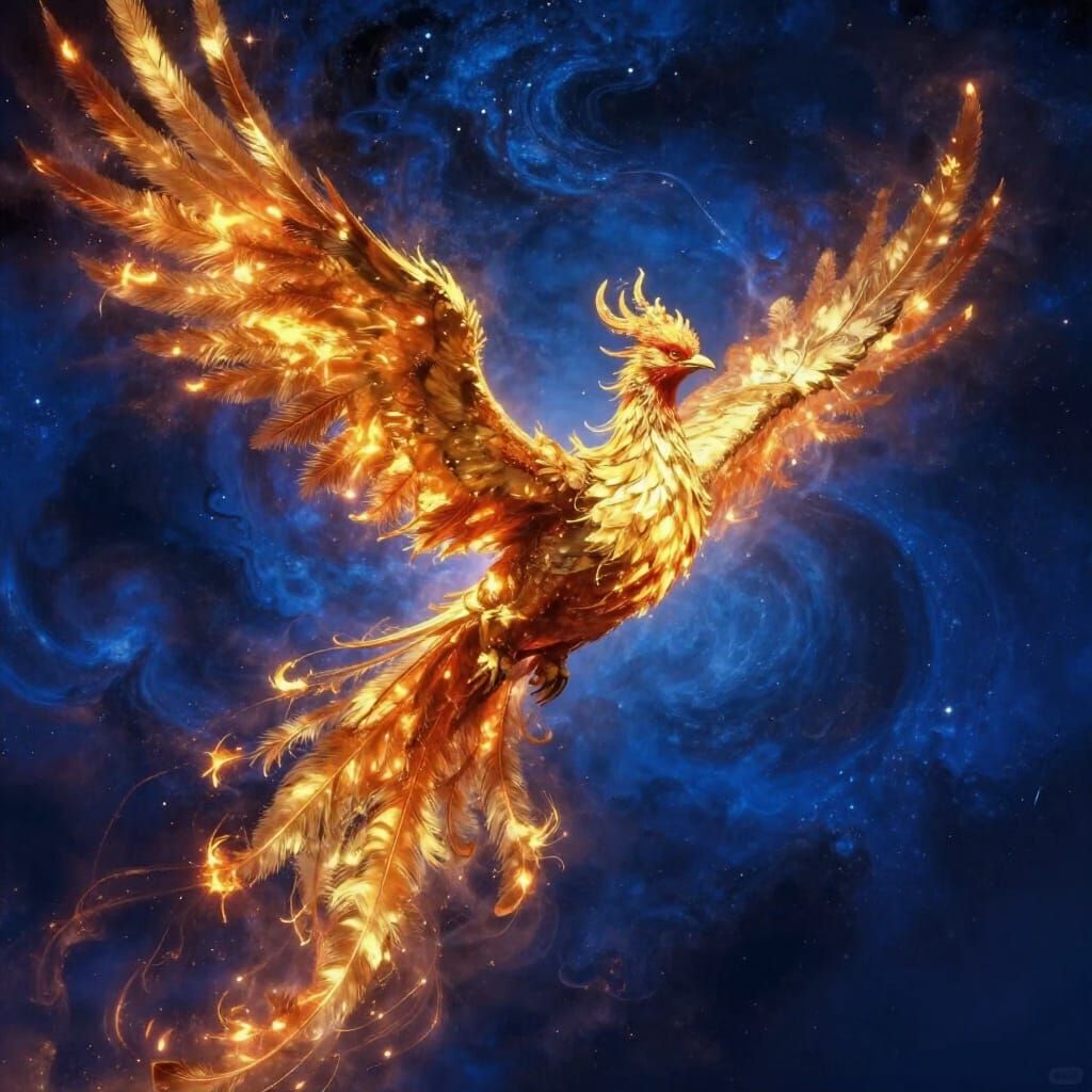 Majestic Phoenix Soaring Through Cosmic Nebula