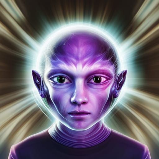 Purple Alien in Holographic Astral Illustration