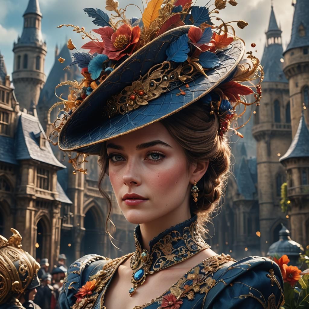 British Lady in Fancy Hat: Detailed Matte Painting