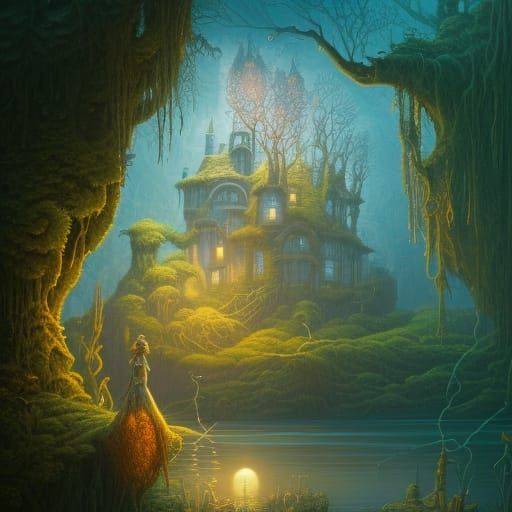 Enchanted Underwater Castle in Steampunk Comic Style