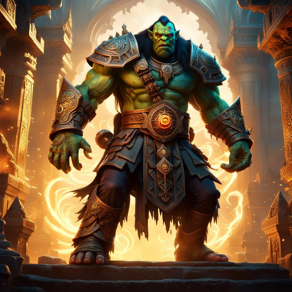 Half-Orc Cleric in Sacred Temple: Digital Matte Painting