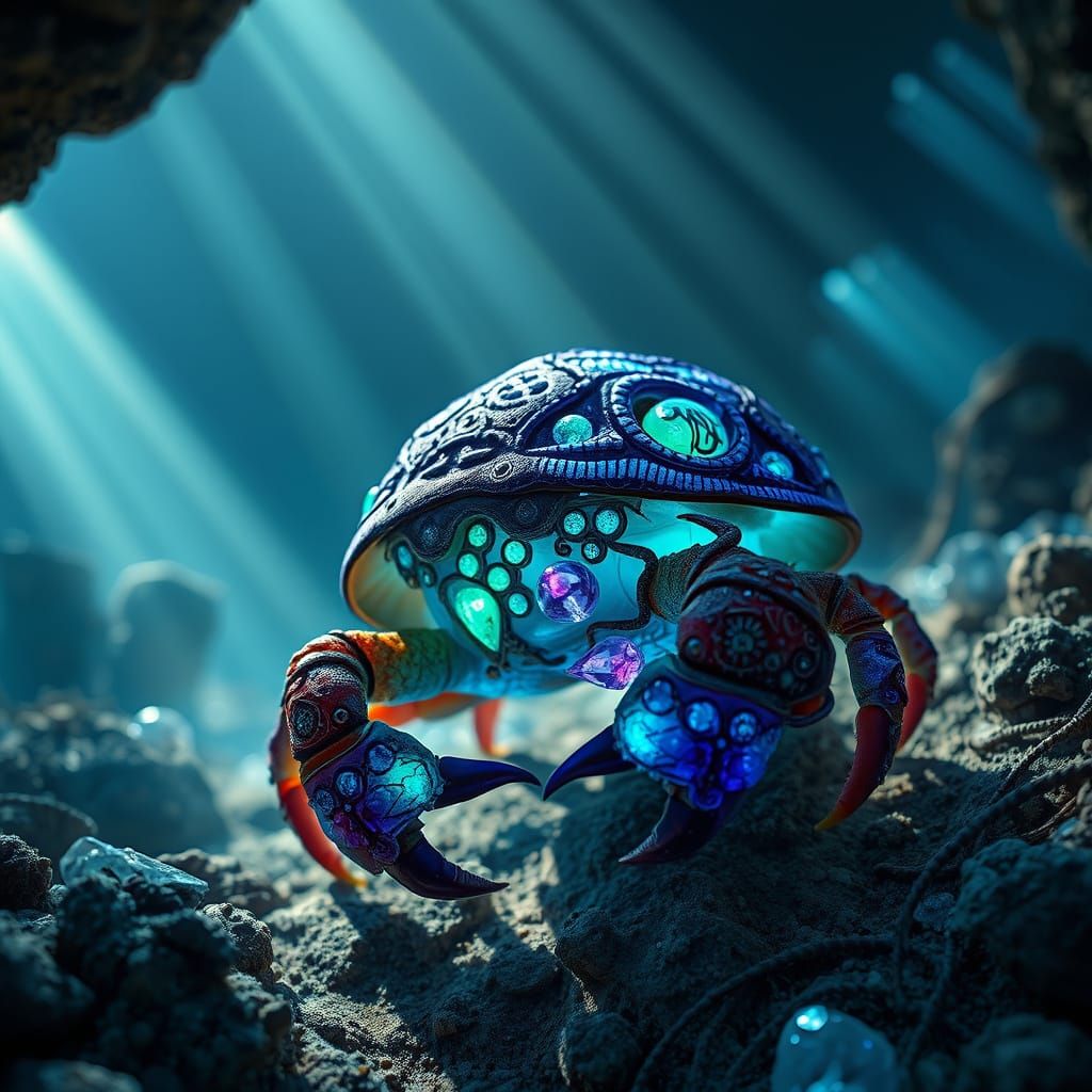 Bioluminescent Hermit Crab in Sunken City Ruins