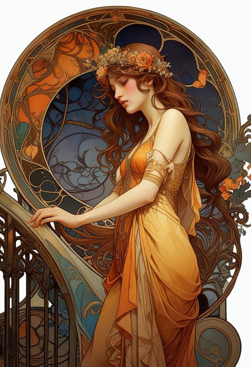Woman in Golden Hour, Inspired by Art Nouveau