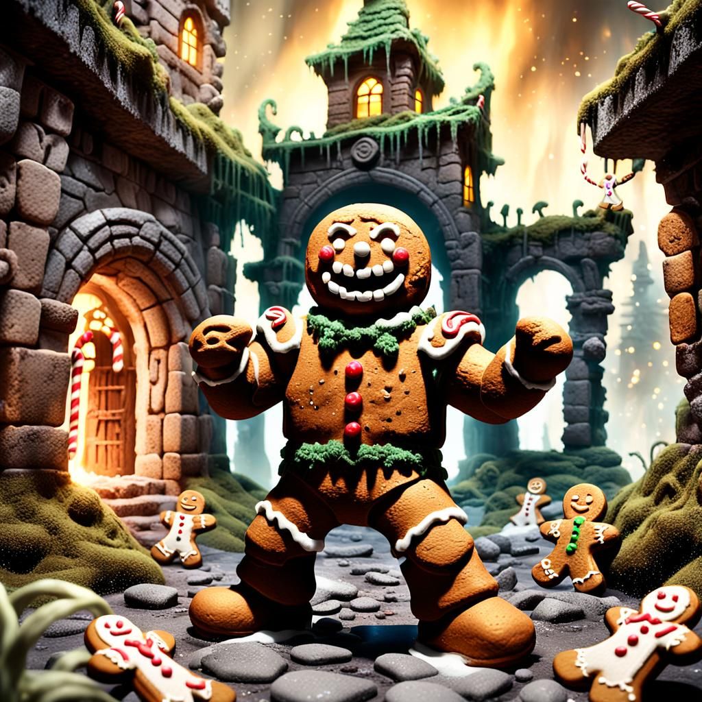 Rambo Gingerbread Man on Crumbling Cookie Temple