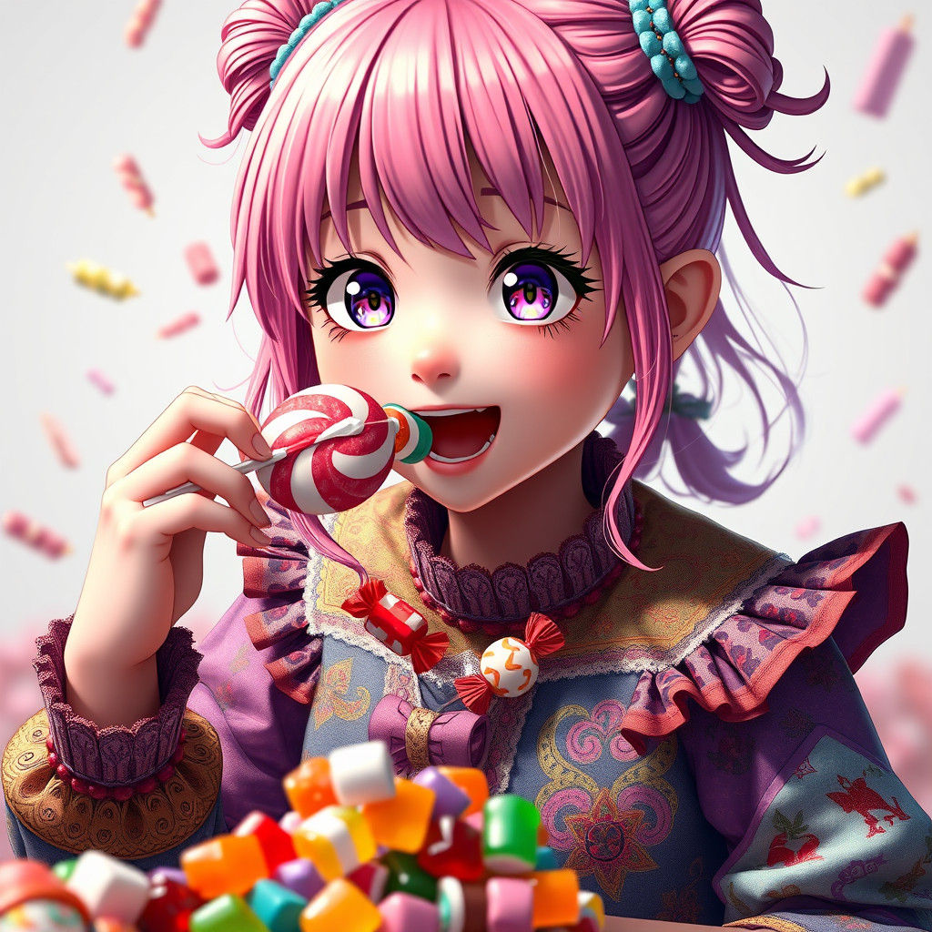 Girl Enjoys Candy: 3D Anime Art