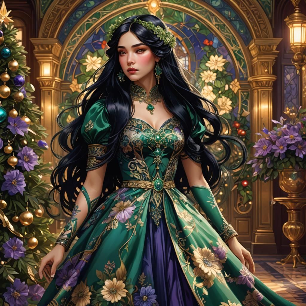 Jugendstil Girl in Christmas Setting, Digital Art