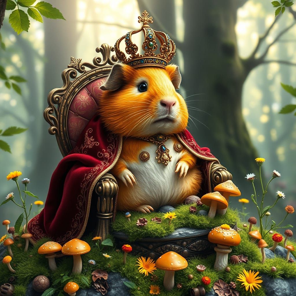 Regal Guinea Pig Emperor in Whimsical Watercolor Style