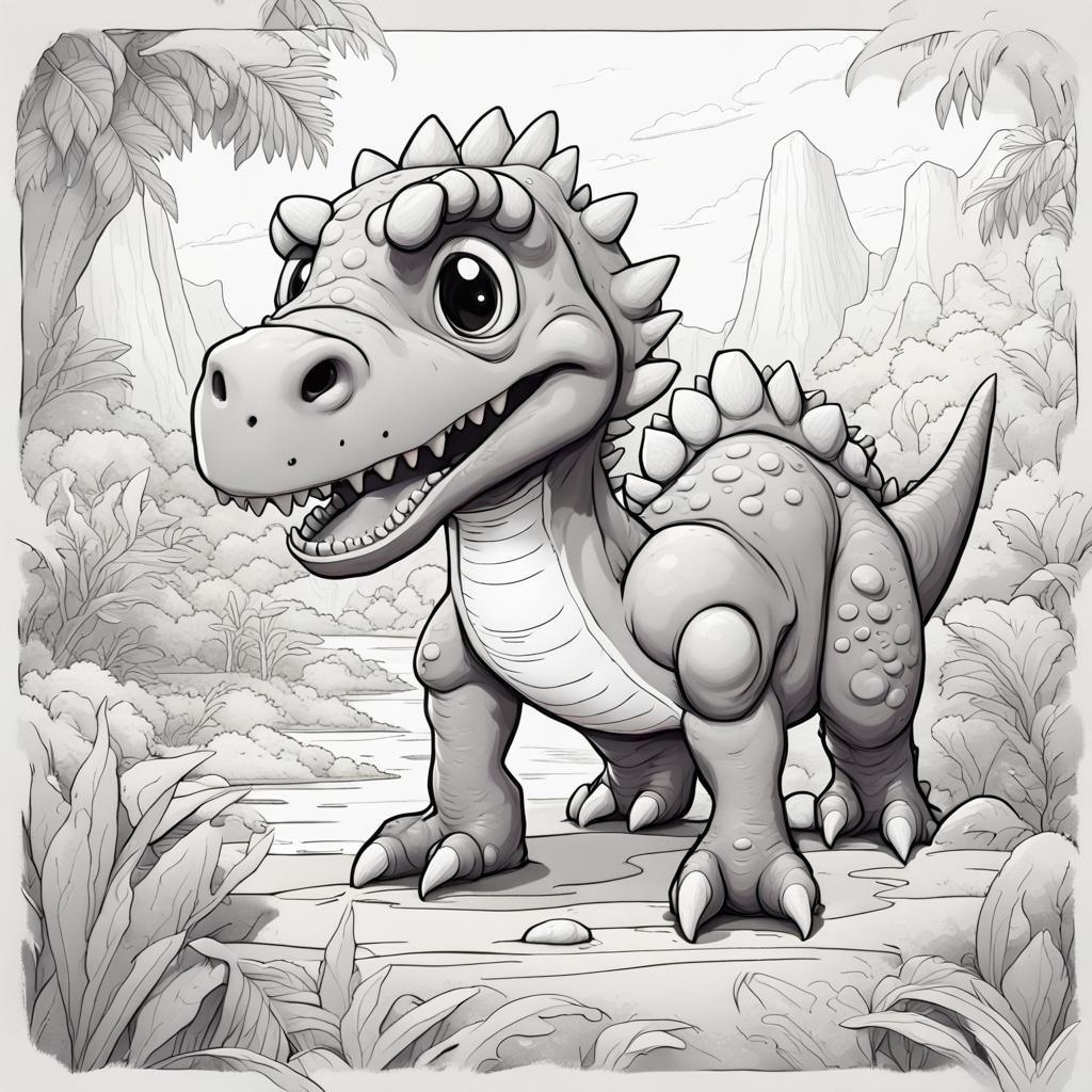 Cute Dinosaur Coloring Page in Detailed Matte Style
