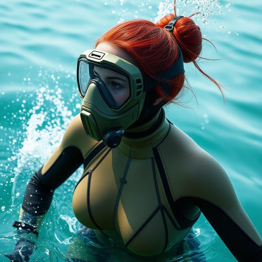 Cyberpunk Swimmer in Techwear Near the Sea