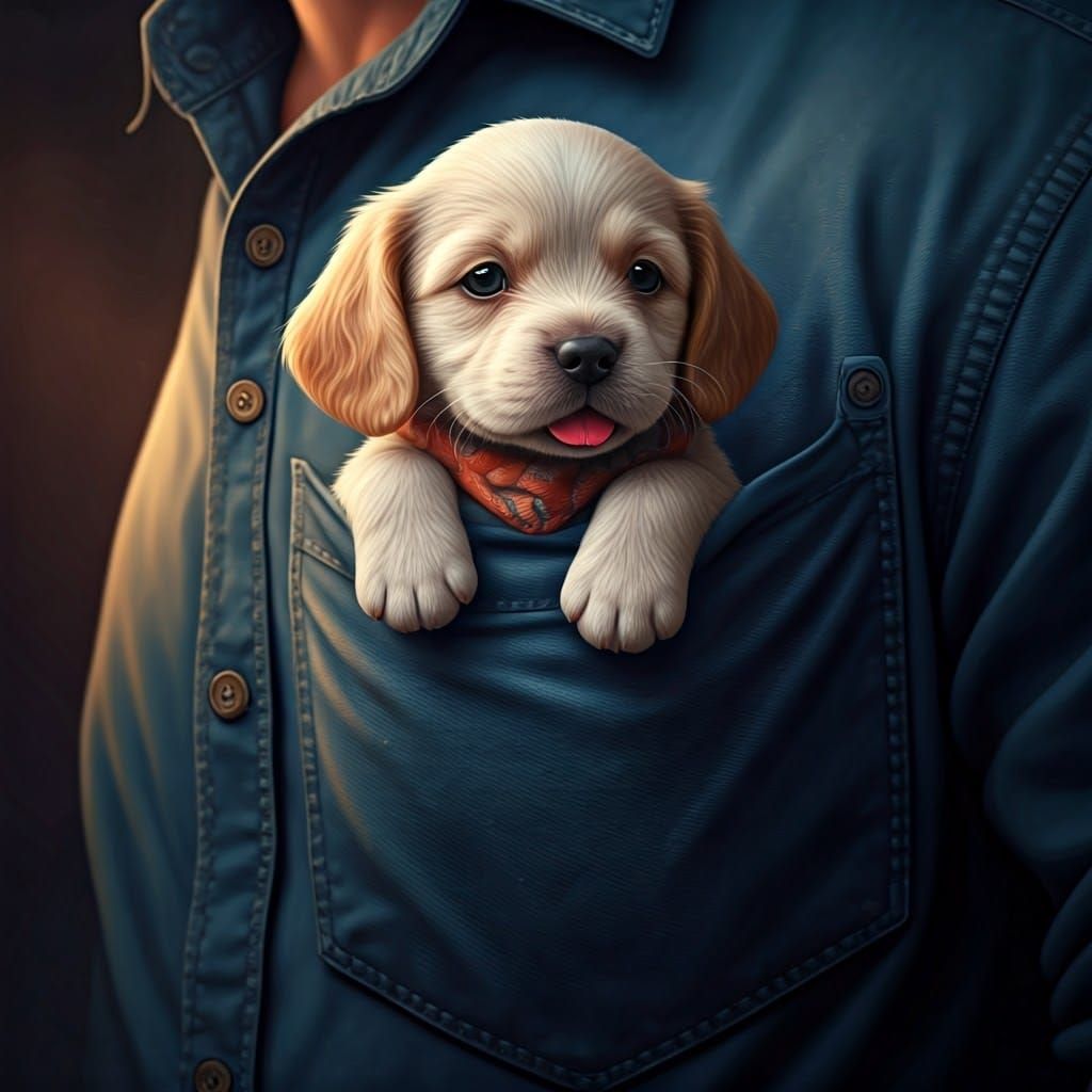 Whimsical Pocket Puppy Adventure in Fantasy Land