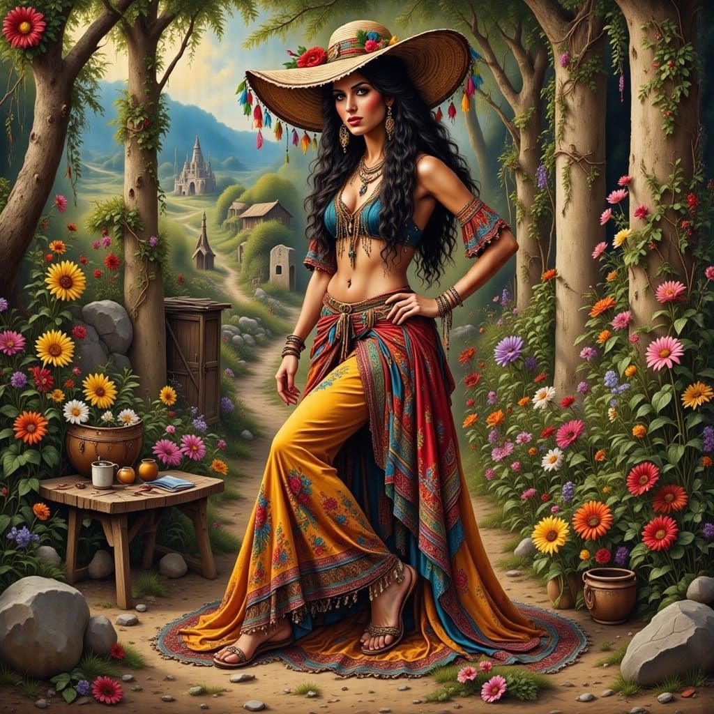 Beautiful Gypsy Woman Flaunting Legs