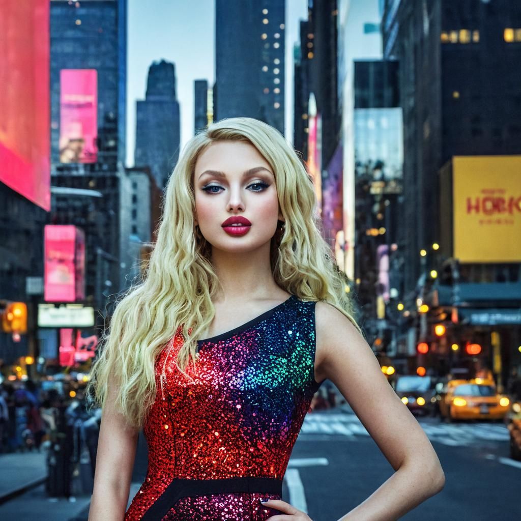 Blonde Model in Evening Gown, NYC Fashion Photo