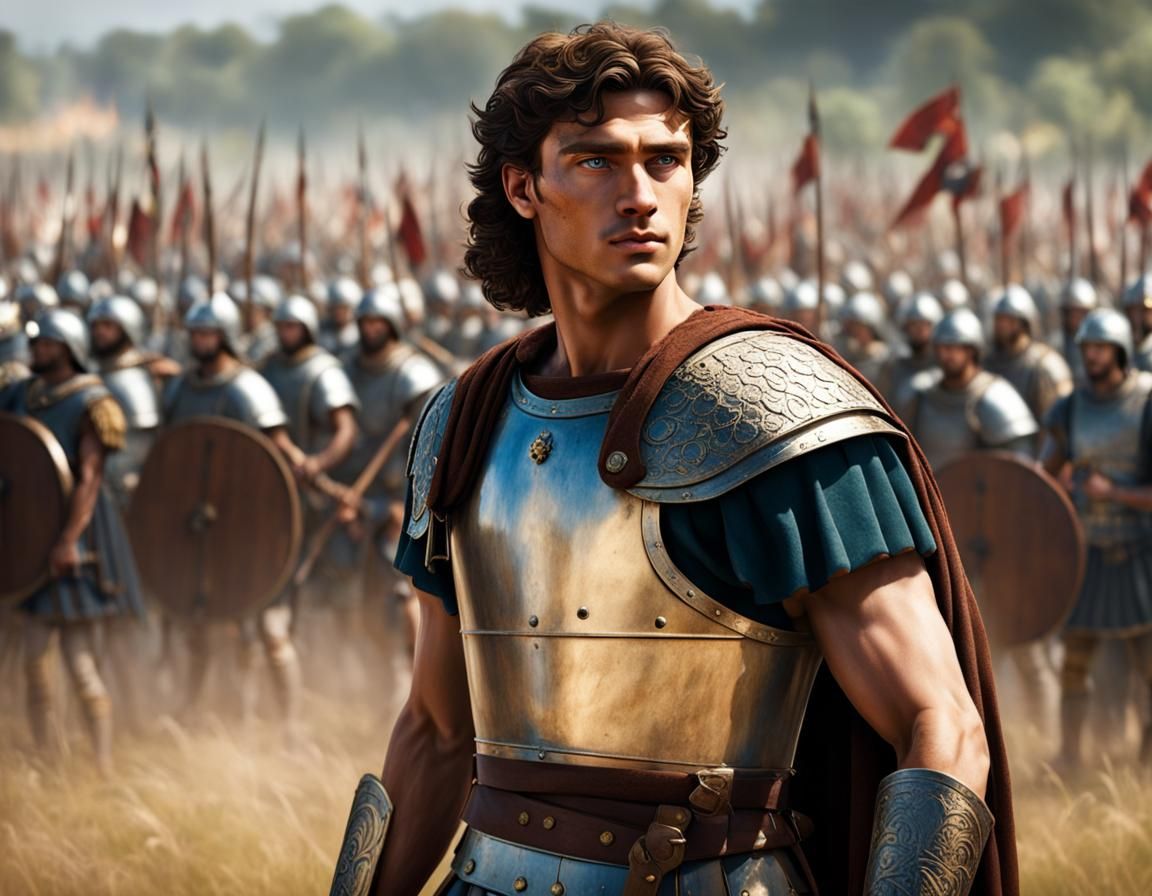 Young Roman General on Battlefield: Classical Portrait