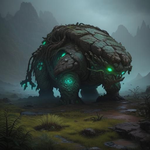 Mossy Stone Shovel Creature in Detailed Matte Painting