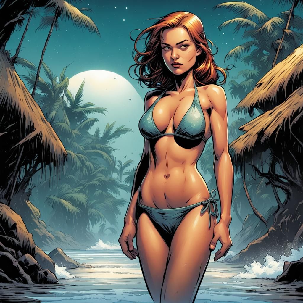 Girl in Bikini: Comic Book Style Illustration