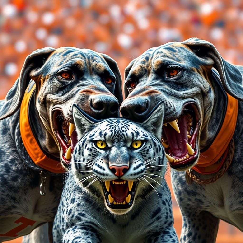 Tennessee Hounds Attack Wildcat in Hyperrealistic Splash Art