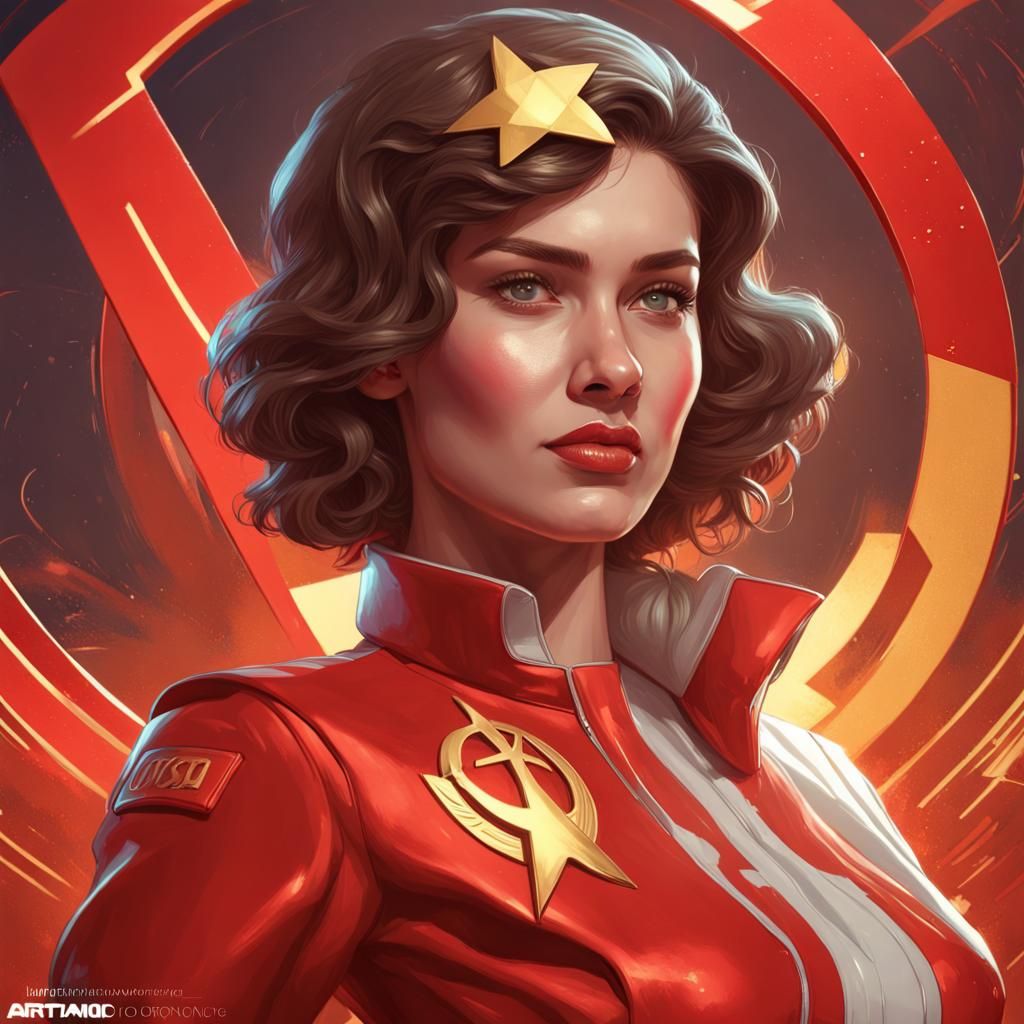 Smiling Girl in Retro-Futuristic USSR Style