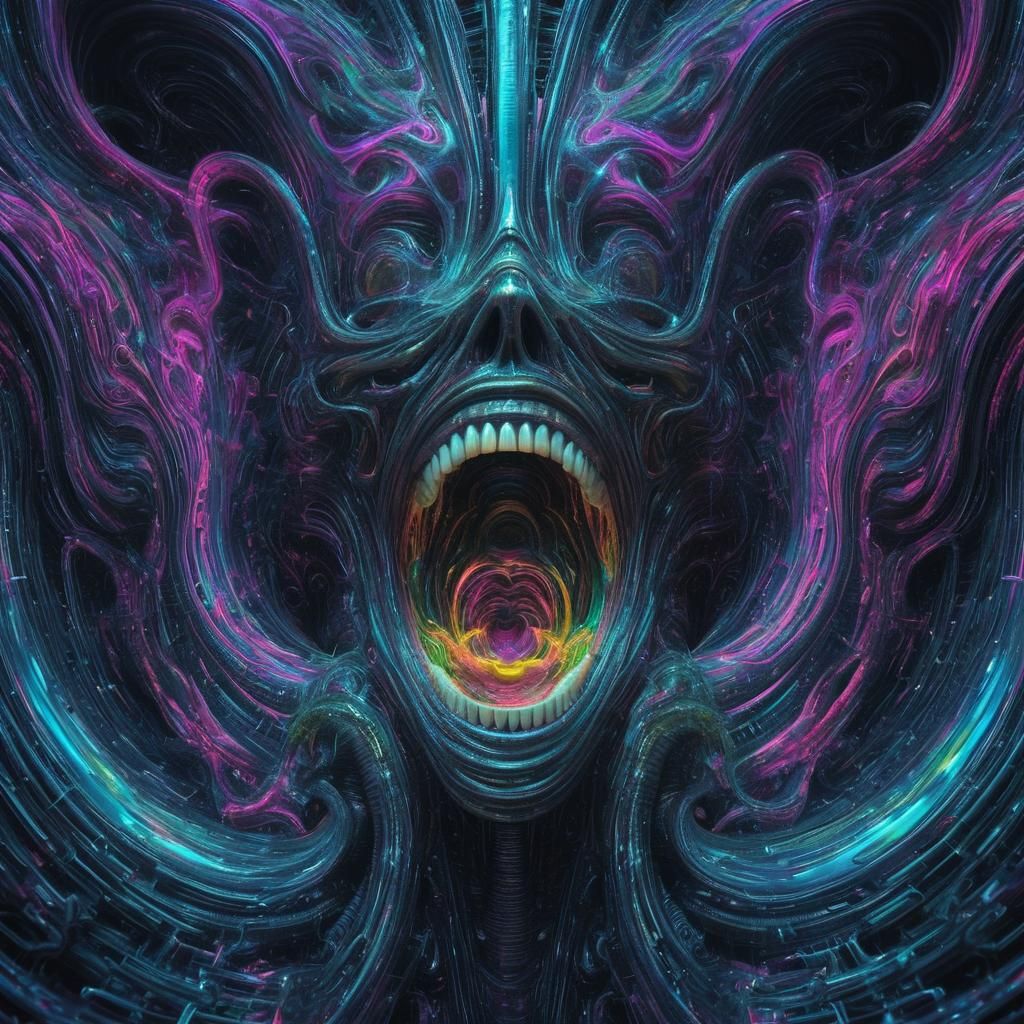 Cosmic Entity Bending Space in Glitchcore Style