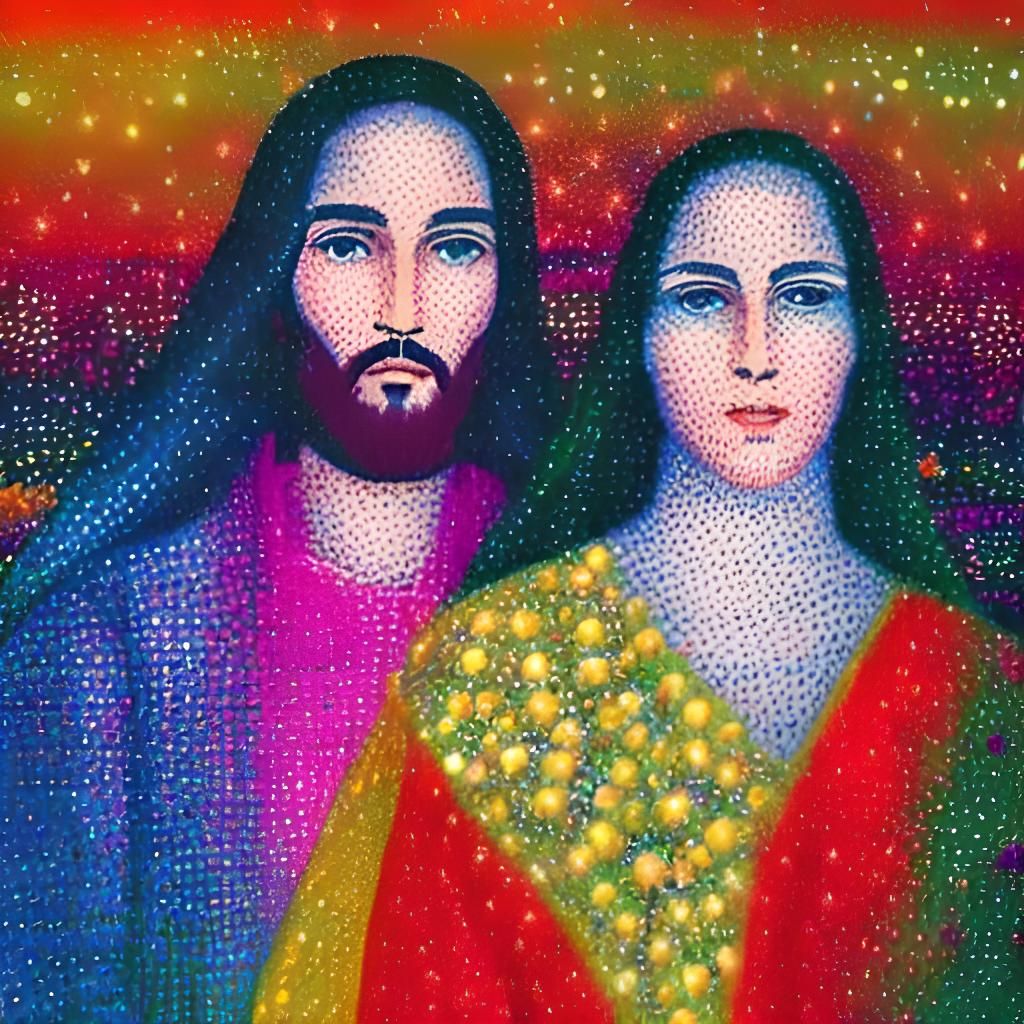 Jesus and Mary Magdalene in Gothic Pointillism