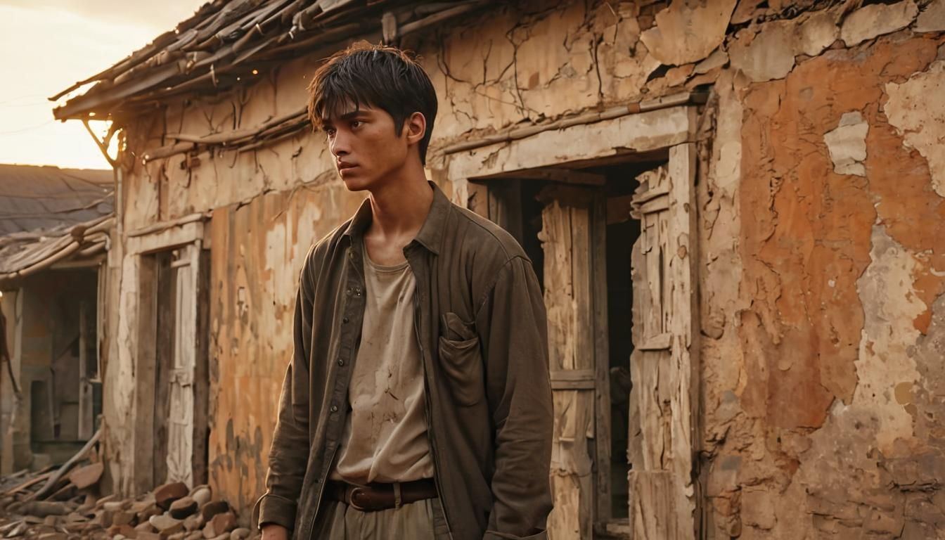 Melancholy Anime Man in Golden Sunset Light