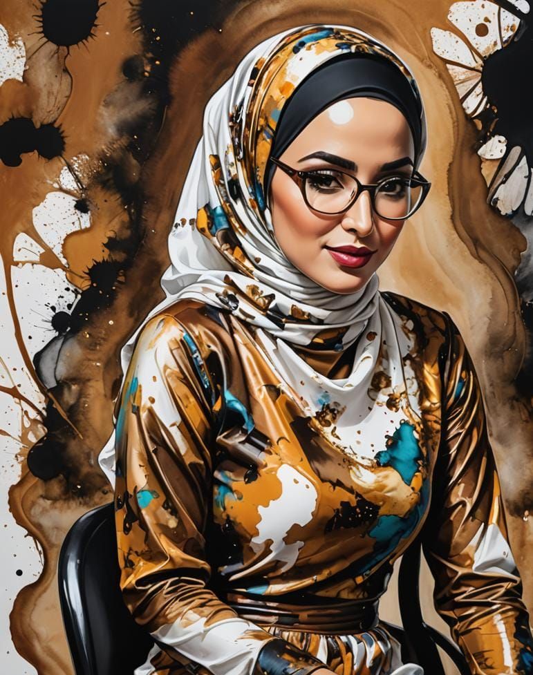 Psychedelic Alcohol Ink Portrait of Woman in Hijab