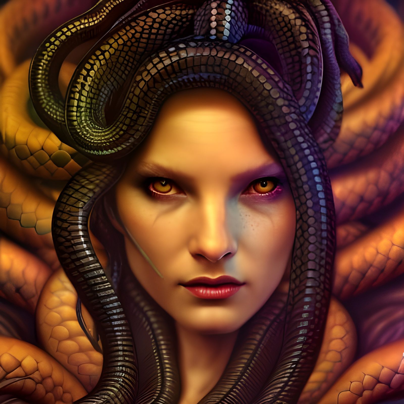 Creepy Medusa with Snakes in Witchcore Style