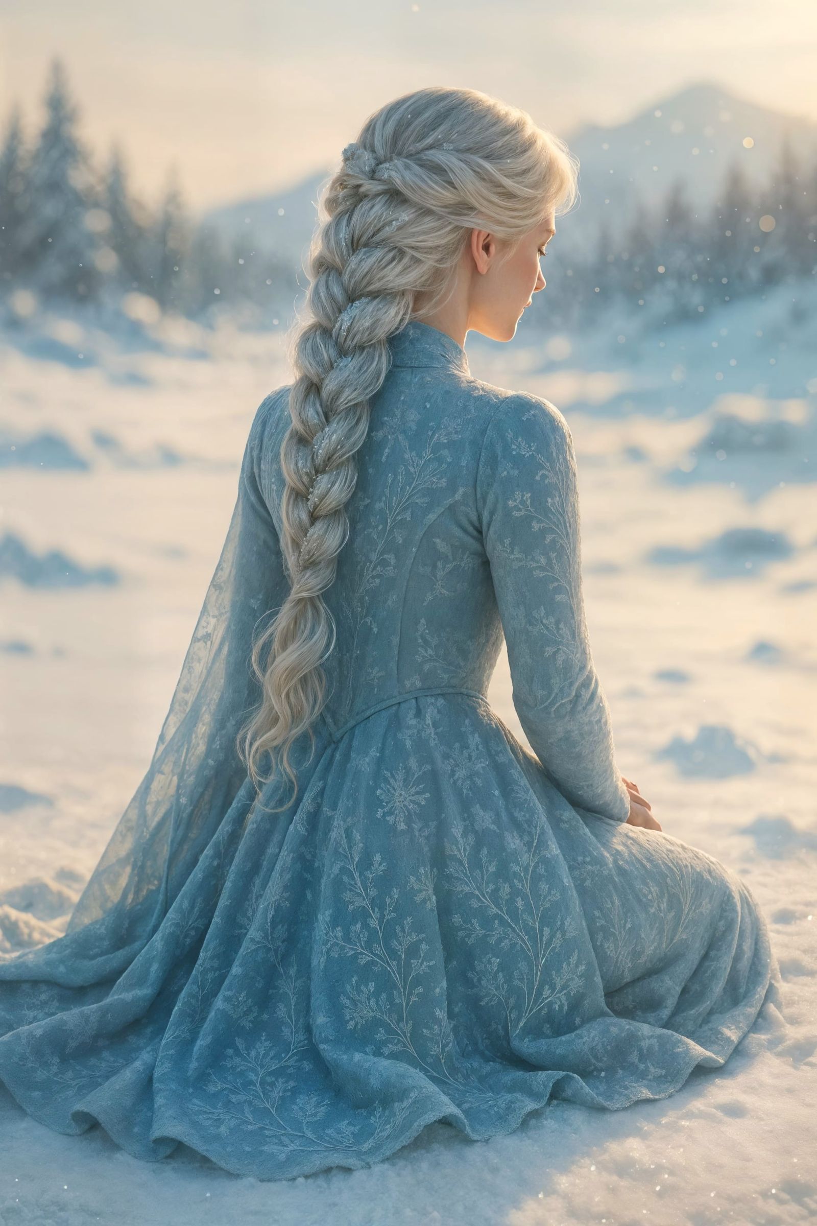 Elegant Woman in Snow-Covered Winter Landscape