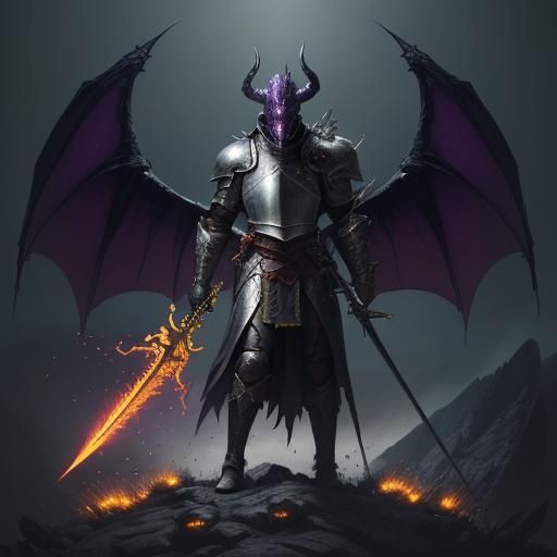 Knight's Victory Over Fire Demon: Dark Fantasy Art