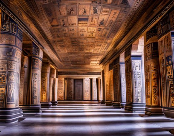 Regal Egyptian Temples with Intricate Hieroglyphics