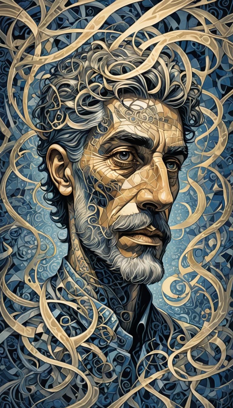 Head with Glowing Thoughts in Tessellation Style