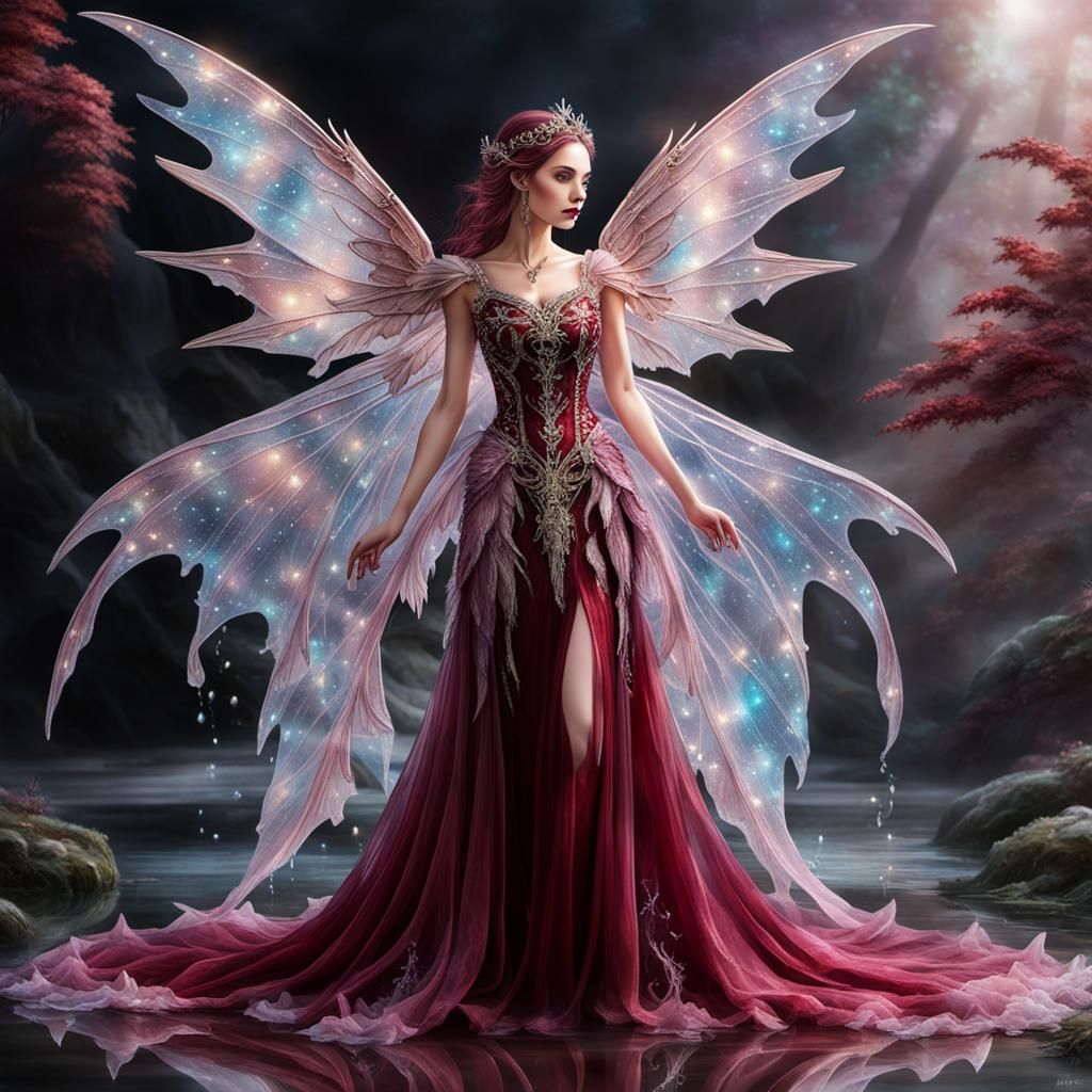 Fairy and Dragon in Watercolor and Ink Style