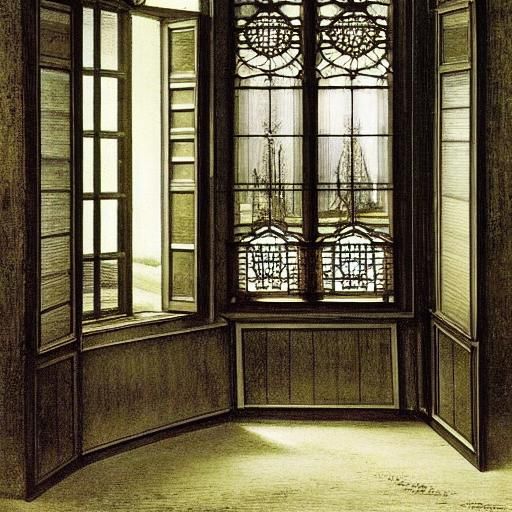 Cartoon Style Sketch of Old House With Stained Glass