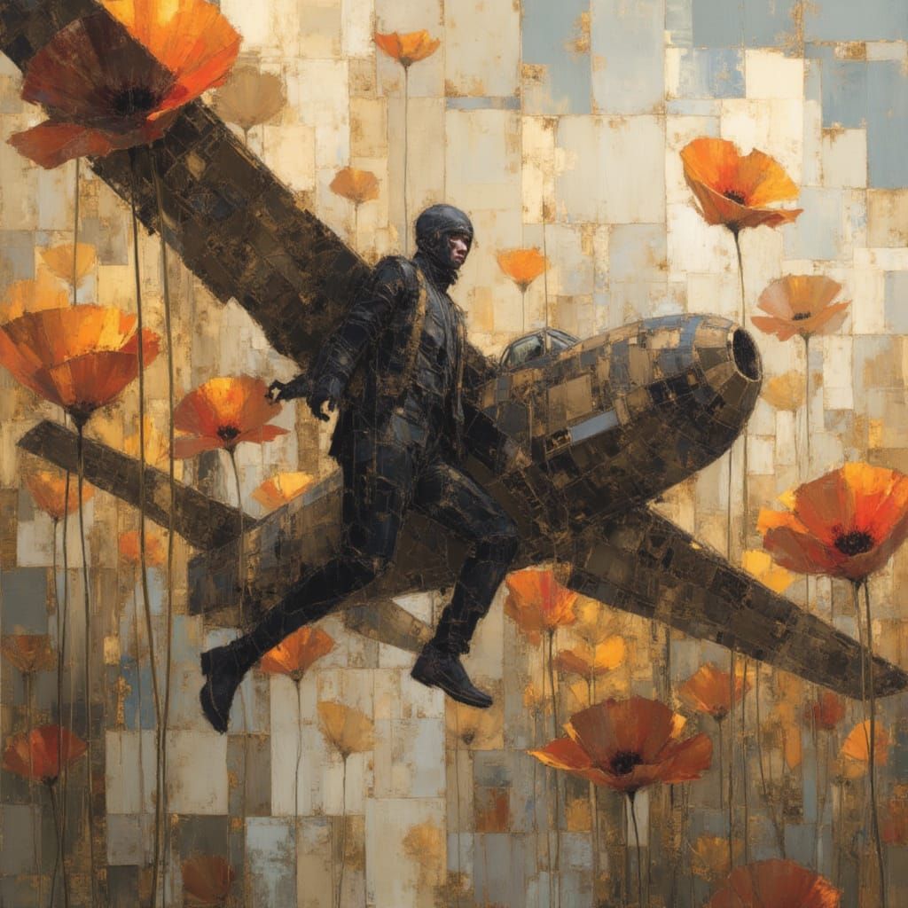 Futuristic Stick Aircraft Soaring, Golden Lighting